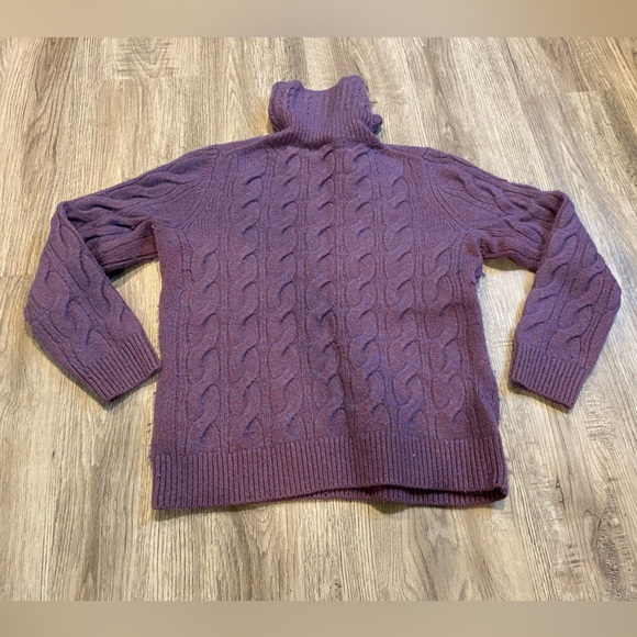 LL Bean Purple Waffle Cowl Turtleneck Wool Blend Pullover Tunic Sweater Medium - Picture 2 of 6